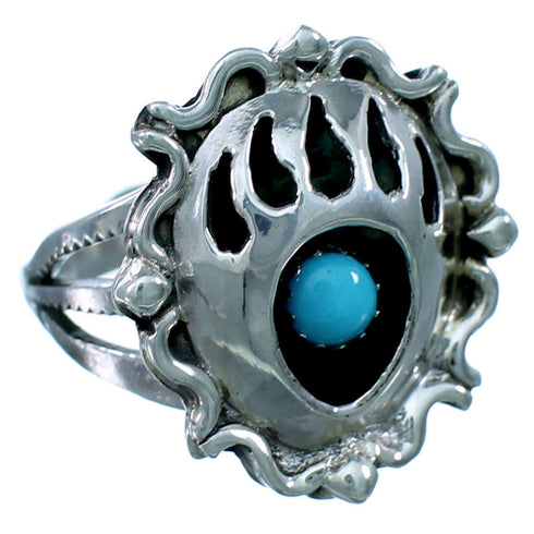 Authentic Sterling Silver And Turquoise Bear Paw Native American Ring Size 8-1/2 RX109549